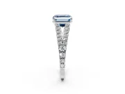 Solitaire Engagement Ring Setting for Fancy Blue Asscher Cut Center with Pave Split Shank and Prong Head in White Gold
