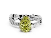 Solitaire Engagement Ring Setting for Fancy Yellow Pear-Shaped Center with Pave and Plain Crossover Band and Prong Head in Sterling Silver