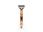 Solitaire Engagement Ring Setting for Fancy Blue Emerald Cut Center with XO Engraved Band and Prong Head in Rose Gold