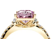 Paired Accent Engagement Ring Setting for Fancy Pink Princess Cut Center with Pave Band and Prong Head in Yellow Gold