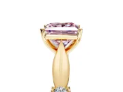 Solitaire Engagement Ring Setting for Fancy Pink Princess Cut Center with Carved Leaf Shoulders and Prong Head in Yellow Gold