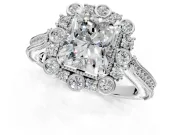 Milgrain Halo Engagement Ring Setting for Radiant Cut Center with Bezel Point Accents and Prong Head in Sterling Silver