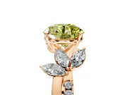 Floral Engagement Ring Setting for Fancy Yellow Round Cut Center with Trailing Marquise Accents and Prong Head in Rose Gold