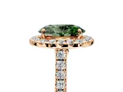 Halo Engagement Ring Setting for Fancy Green Oval Center with Narrowing Pave Band and Prong Head in Rose Gold