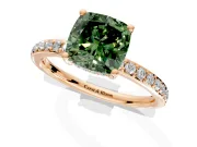 Solitaire Engagement Ring Setting for Fancy Green Cushion Cut Center with Fine Pave Band and Prong Head in Rose Gold