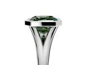 Solitaire Engagement Ring Setting for Fancy Green Asscher Cut Center with V Split Shank and Bezel Head in Sterling Silver