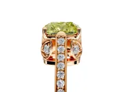 Cathedral Engagement Ring Setting for Fancy Yellow Cushion Cut Center with Antique-Style Pave Band and Prong Head in Rose Gold