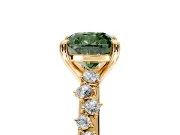 Solitaire Engagement Ring Setting for Fancy Green Cushion Cut Center with Trailing Leaf Accent Band and Prong Head in Yellow Gold