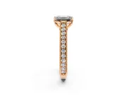 Solitaire Engagement Ring Setting for Emerald Cut Center with Engraved Pave Band and Prong Head in Rose Gold