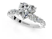 Shared-Prong Engagement Ring Setting for Heart-Shaped Center with Graduated Accents and Prong Head in Sterling Silver