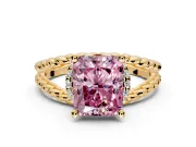 Halo Engagement Ring Setting for Fancy Pink Radiant Cut Center with Rope Twist Split Shank and Prong Head in Yellow Gold
