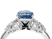 Leaf Cluster Engagement Ring Setting for Fancy Blue Radiant Cut Center with Marquise Accents and Prong Head in Platinum