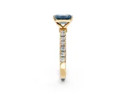 Open Basket Engagement Ring Setting for Fancy Blue Emerald Cut Center with Pave Band and Prong Head in Yellow Gold