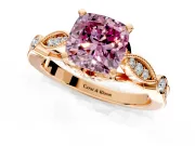 Solitaire Engagement Ring Setting for Fancy Pink Cushion Cut Center with Marquise and Bezel Accents and Prong Head in Rose Gold