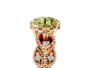 Leaf Engagement Ring Setting for Fancy Yellow Round Cut Center with Milgrain Accent Band and Prong Head in Rose Gold
