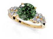 Cluster Engagement Ring Setting for Fancy Green Round Cut Center with 2-Row Shoulder Clusters and Prong Head in Yellow Gold