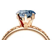 Solitaire Engagement Ring Setting for Fancy Blue Heart-Shaped Center with XO Engraved Band and Prong Head in Rose Gold