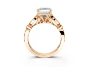 Solitaire Engagement Ring Setting for Asscher Cut Center with Marquise and Bezel Accents and Prong Head in Rose Gold