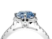 Floral Engagement Ring Setting for Fancy Blue Cushion Cut Center with Pave Band and Floral Prong Head in Sterling Silver