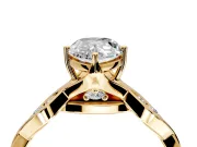 Solitaire Engagement Ring Setting for Pear-Shaped Center with Accented Twist Band and Leaf Prong Head in Yellow Gold