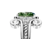 Solitaire Engagement Ring Setting for Fancy Green Radiant Cut Center with Twisted Band and Scroll Prong Head in Sterling Silver