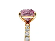 Solitaire Engagement Ring Setting for Fancy Pink Cushion Cut Center with Pave Accents and Prong Head in Yellow Gold
