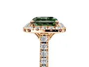 Halo Engagement Ring Setting for Fancy Green Asscher Cut Center with Raised Halo, Pave Band and Prong Head in Rose Gold