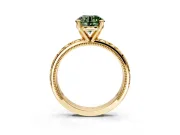 Solitaire Engagement Ring Setting for Fancy Green Round Cut Center with XO Engraved Band and Prong Head in Yellow Gold