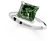 Solitaire Engagement Ring Setting for Fancy Green Princess Cut Center with Knife Ridge Band and Claw Prong Head in White Gold