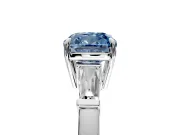 3 Stone Engagement Ring Setting for Fancy Blue Cushion Cut Center with Baguette Accents and Prong Head in White Gold