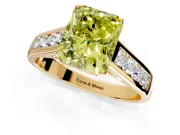 Solitaire Engagement Ring Setting for Fancy Yellow Radiant Cut Center with Round Cut Channel Band and Prong Head in Yellow Gold