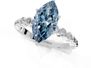 Solitaire Engagement Ring Setting for Fancy Blue Marquise Center with Bezel-Dot Beaded Band and Prong Head in Sterling Silver