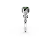 Vintage Station Engagement Ring Setting for Fancy Green Cushion Cut Center with Accents and Prong Head in Sterling Silver