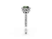 Halo Engagement Ring Setting for Fancy Green Cushion Cut Center with Openwork Halo, Pave Band and Prong Head in Platinum