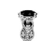 Leaf Engagement Ring Setting for Fancy Black Round Cut Center with Milgrain Accent Band and Prong Head in White Gold