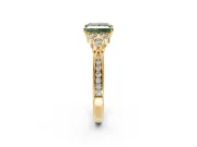 Cluster Engagement Ring Setting for Fancy Green Princess Cut Center with Bezel Accent Clusters and Prong Head in Yellow Gold