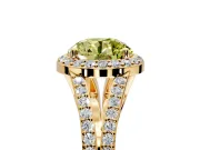 Halo Engagement Ring Setting for Fancy Yellow Round Cut Center with Pave Split Shank and Prong Head in Yellow Gold