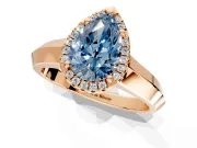 Halo Engagement Ring Setting for Fancy Blue Pear-Shaped Center with Knife Ridge Cathedral Band and Prong Head in Rose Gold