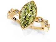 Milgrain Bezel Engagement Ring Setting for Fancy Yellow Marquise Center with Marquise Stations and Bezel Head in Yellow Gold