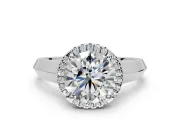 Halo Engagement Ring Setting for Round Cut Center with Knife Ridge Cathedral Band and Prong Head in Platinum