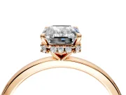 Hidden Halo Engagement Ring Setting for Emerald Cut Center with Plain Band and Tall Prong Head in Rose Gold
