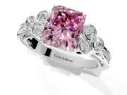 Cluster Engagement Ring Setting for Fancy Pink Radiant Cut Center with Bezel Accent Clusters and Prong Head in Platinum