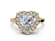 Single Halo Engagement Ring Setting for Heart-Shaped Center with Corner Claws, Plain Band and Prong Head in Yellow Gold