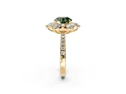 Floral Halo Engagement Ring Setting for Fancy Green Round Cut Center with Pave Accents and Prong Head in Yellow Gold