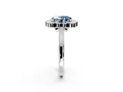 Cluster Halo Engagement Ring Setting for Fancy Blue Oval Center with Milgrain Bezel Accents and Prong Head in White Gold