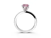 Solitaire Engagement Ring Setting for Fancy Pink Cushion Cut Center with Fine Pave Band and Claw Prong Head in Platinum