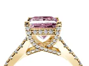 Solitaire Engagement Ring Setting for Fancy Pink Princess Cut Center with Widening Pave Band and Claw Prong Head in Yellow Gold