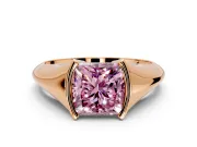 Tension Engagement Ring Setting for Fancy Pink Princess Cut Center with Wide Tapered Band and Tension Head in Rose Gold