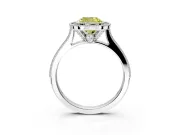 Halo Engagement Ring Setting for Fancy Yellow Cushion Cut Center with Milgrain Pave Band and Bezel Head in White Gold