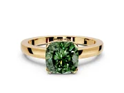 Solitaire Engagement Ring Setting for Fancy Green Cushion Cut Center with Plain Band and Flat Tab Prong Head in Yellow Gold